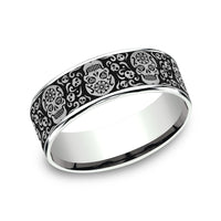 The Sugar Skull Men's Wedding Band in 14K White Gold and Grey/Black Titanium - 7.5mm Width by Ammara Stone