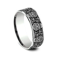 The Sugar Skull Men's Wedding Band in 14K White Gold and Grey/Black Titanium - 7.5mm Width by Ammara Stone