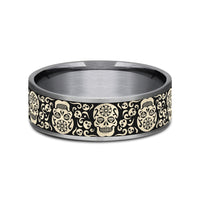 The Sugar Skull Men's Wedding Band in Grey Tantalum and 14K Yellow Gold - 7.5mm Width by Ammara Stone