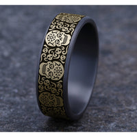 The Sugar Skull Men's Wedding Band in Grey Tantalum and 14K Yellow Gold - 7.5mm Width by Ammara Stone