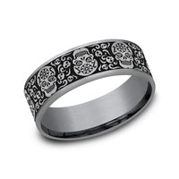 The Sugar Skull Men's Wedding Band in Grey Tantalum and Grey/Black Titanium - 7.5mm Width by Tantalum