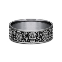 The Sugar Skull Men's Wedding Band in Grey Tantalum and Grey/Black Titanium - 7.5mm Width by Tantalum