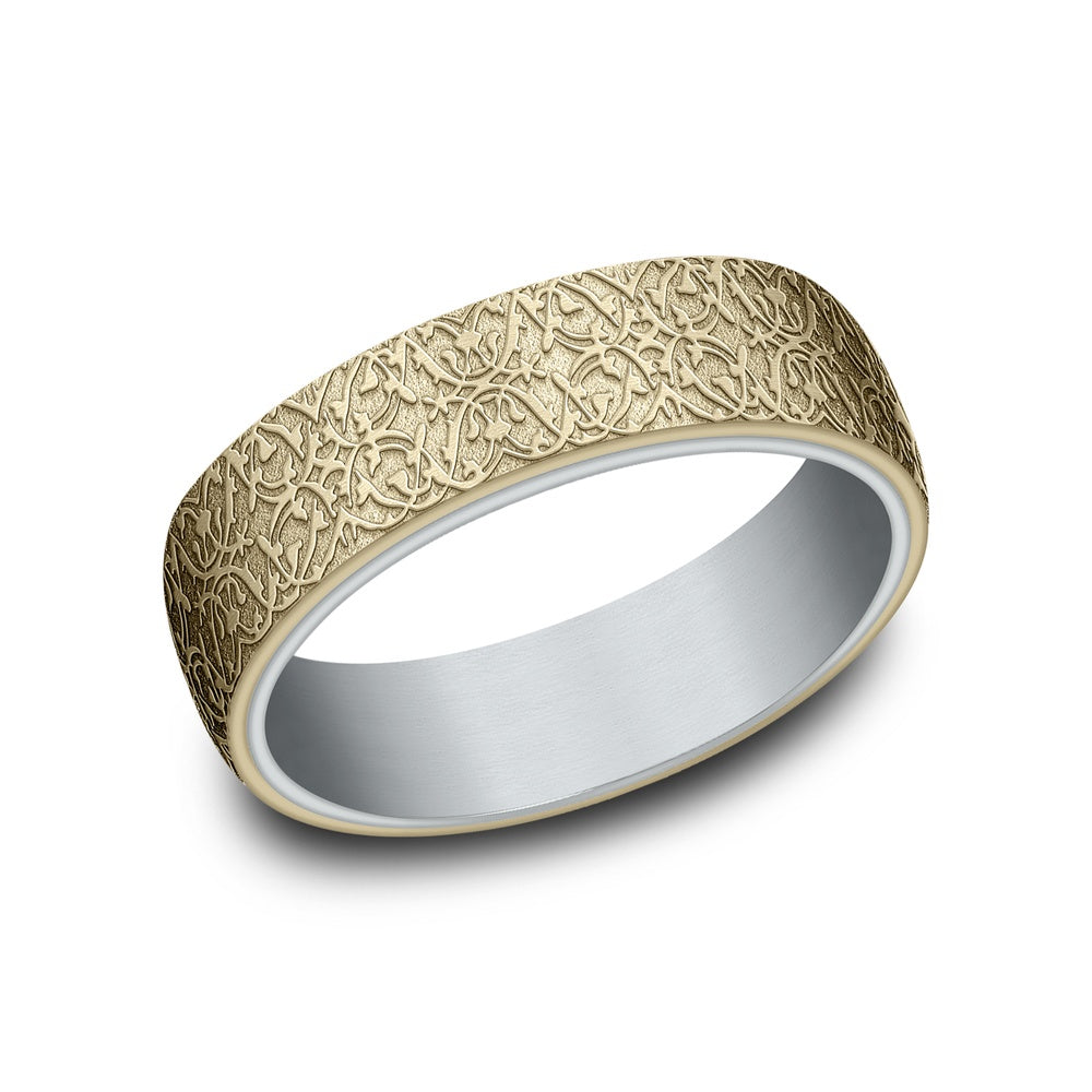 The Sultan Men's Wedding Band in 14K White and Yellow Gold - 6.5mm Width by Benchmark