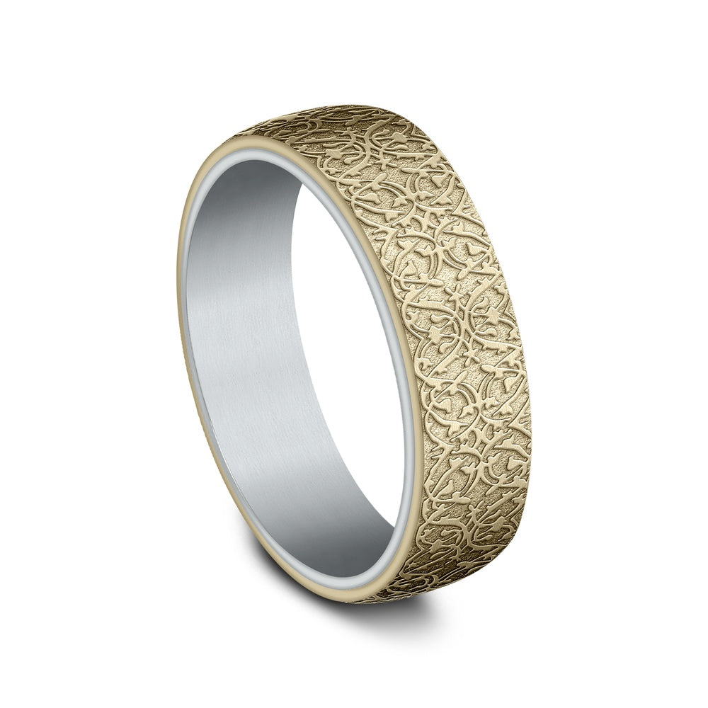 The Sultan Men's Wedding Band in 14K White and Yellow Gold - 6.5mm Width by Benchmark