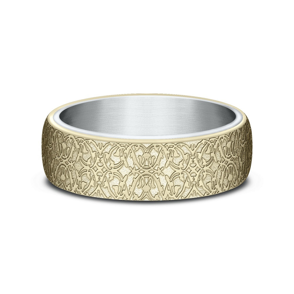 The Sultan Men's Wedding Band in 14K White and Yellow Gold - 6.5mm Width by Benchmark