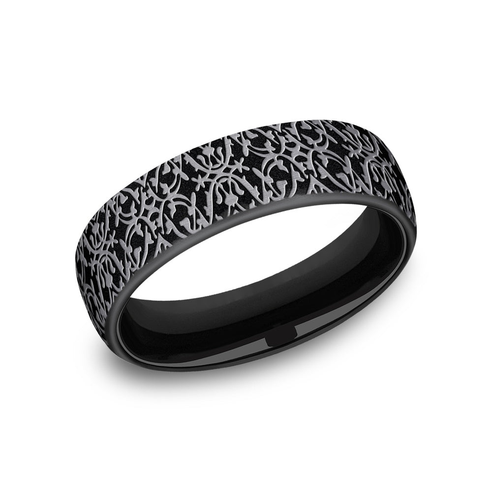 The Sultan Men's Wedding Band in Grey and Black Titanium - 6.5mm Width by Forge