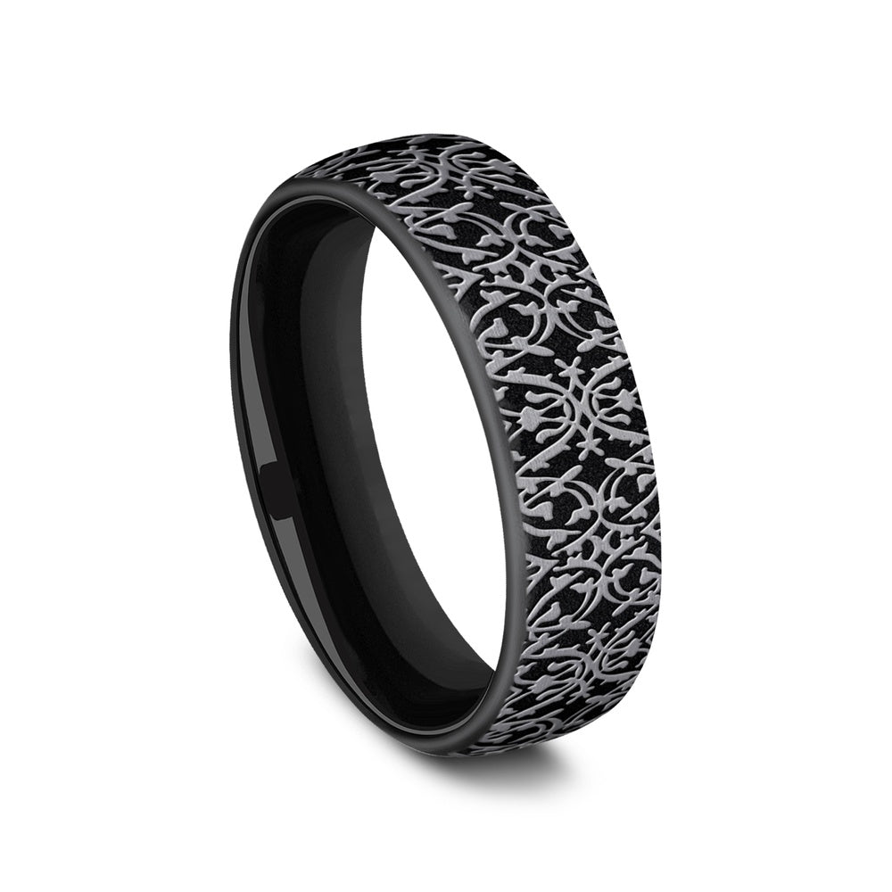 The Sultan Men's Wedding Band in Grey and Black Titanium - 6.5mm Width by Forge