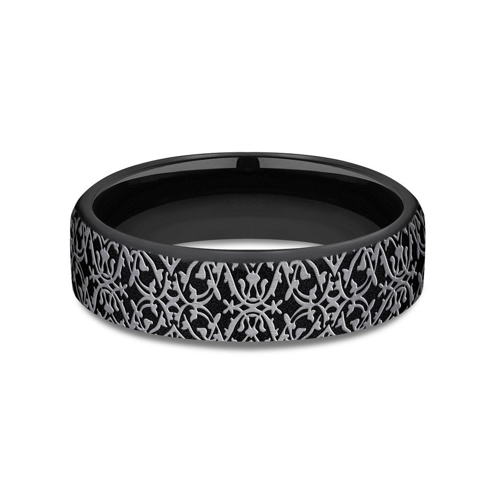 The Sultan Men's Wedding Band in Grey and Black Titanium - 6.5mm Width by Forge