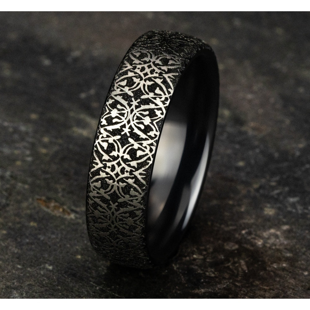 The Sultan Men's Wedding Band in Grey and Black Titanium - 6.5mm Width by Forge