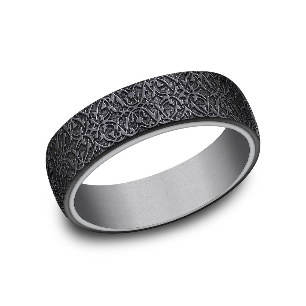 The Sultan Men's Wedding Band in Grey Tantalum and Black Titanium - 6.5mm Width by Tantalum