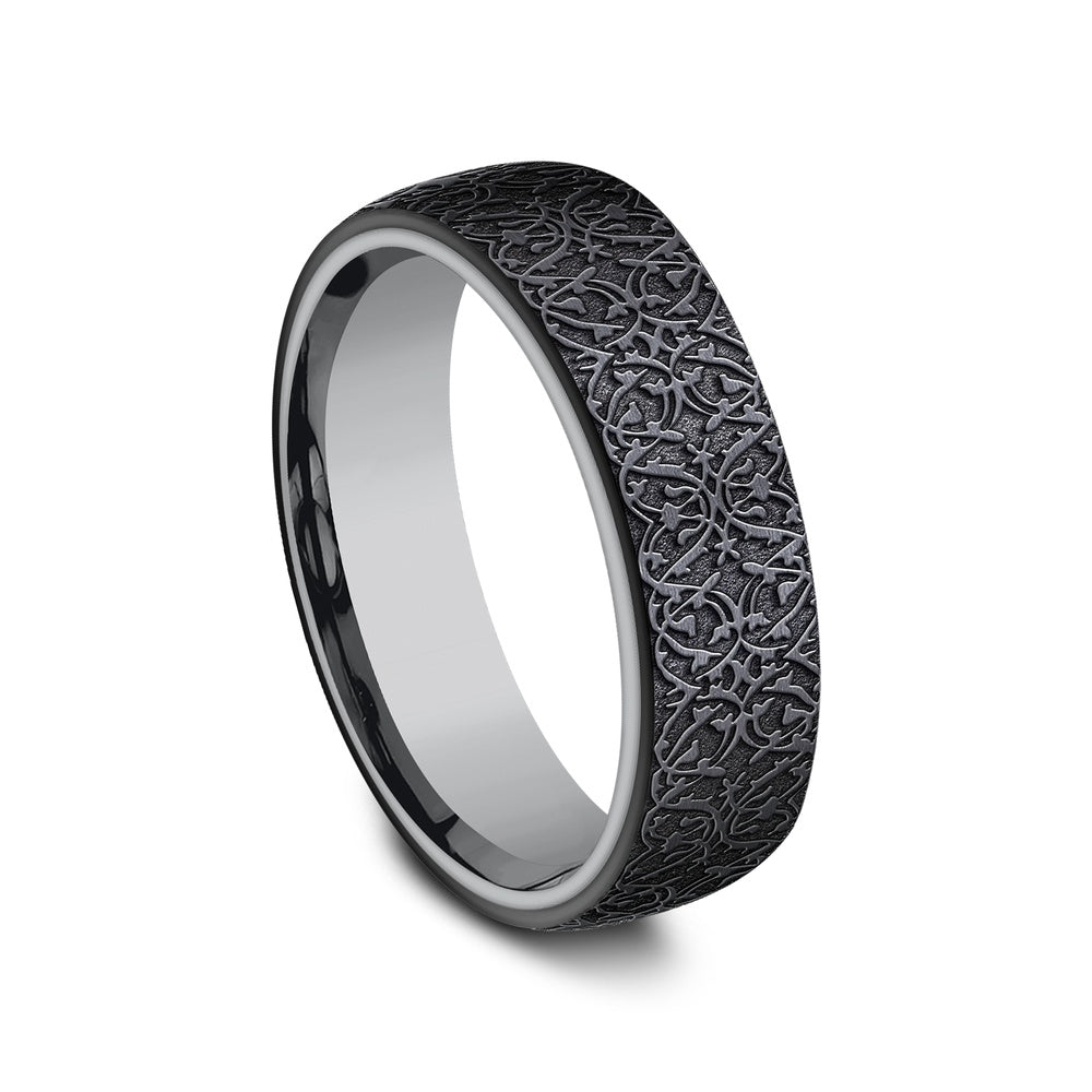 The Sultan Men's Wedding Band in Grey Tantalum and Black Titanium - 6.5mm Width by Tantalum