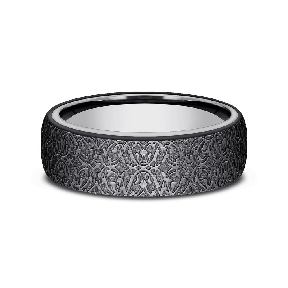 The Sultan Men's Wedding Band in Grey Tantalum and Black Titanium - 6.5mm Width by Tantalum