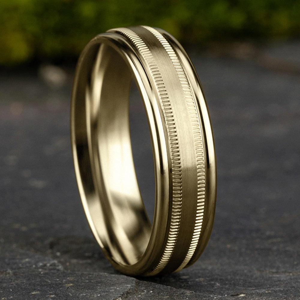 The Summit Men's Wedding Band in 14K Yellow Gold - 6.5mm by Benchmark