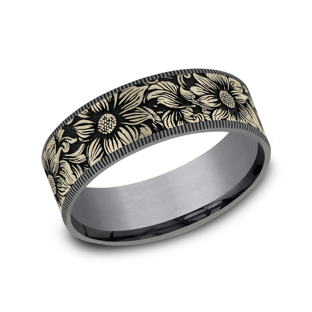 The Sunflower Men's Wedding Band in Grey Tantalum and 14K Yellow Gold - 7.5mm Width by Brook and Branch