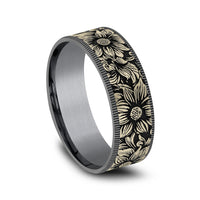 The Sunflower Men's Wedding Band in Grey Tantalum and 14K Yellow Gold - 7.5mm Width by Brook and Branch