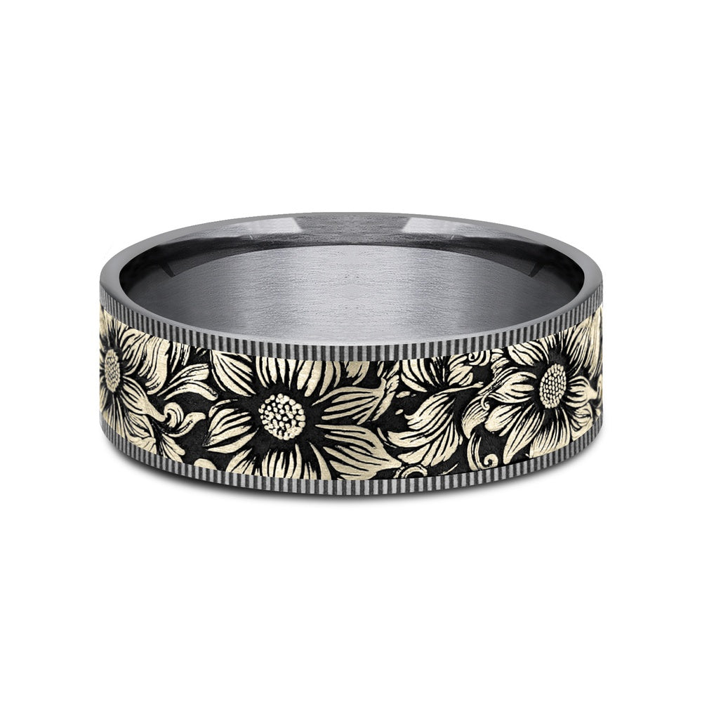 The Sunflower Men's Wedding Band in Grey Tantalum and 14K Yellow Gold - 7.5mm Width by Brook and Branch