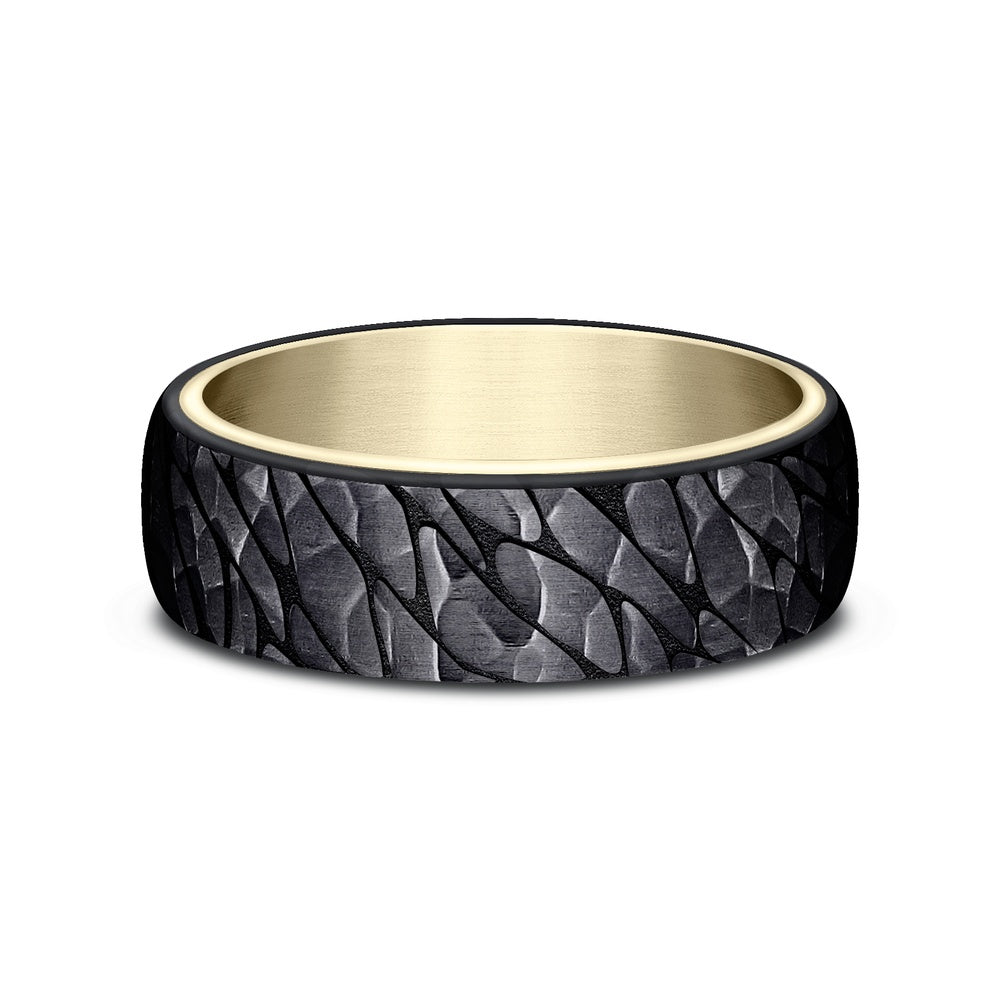 The Superior Men's Wedding Band in 14K Yellow Gold and Black Titanium - 6.5mm Width by Ammara Stone