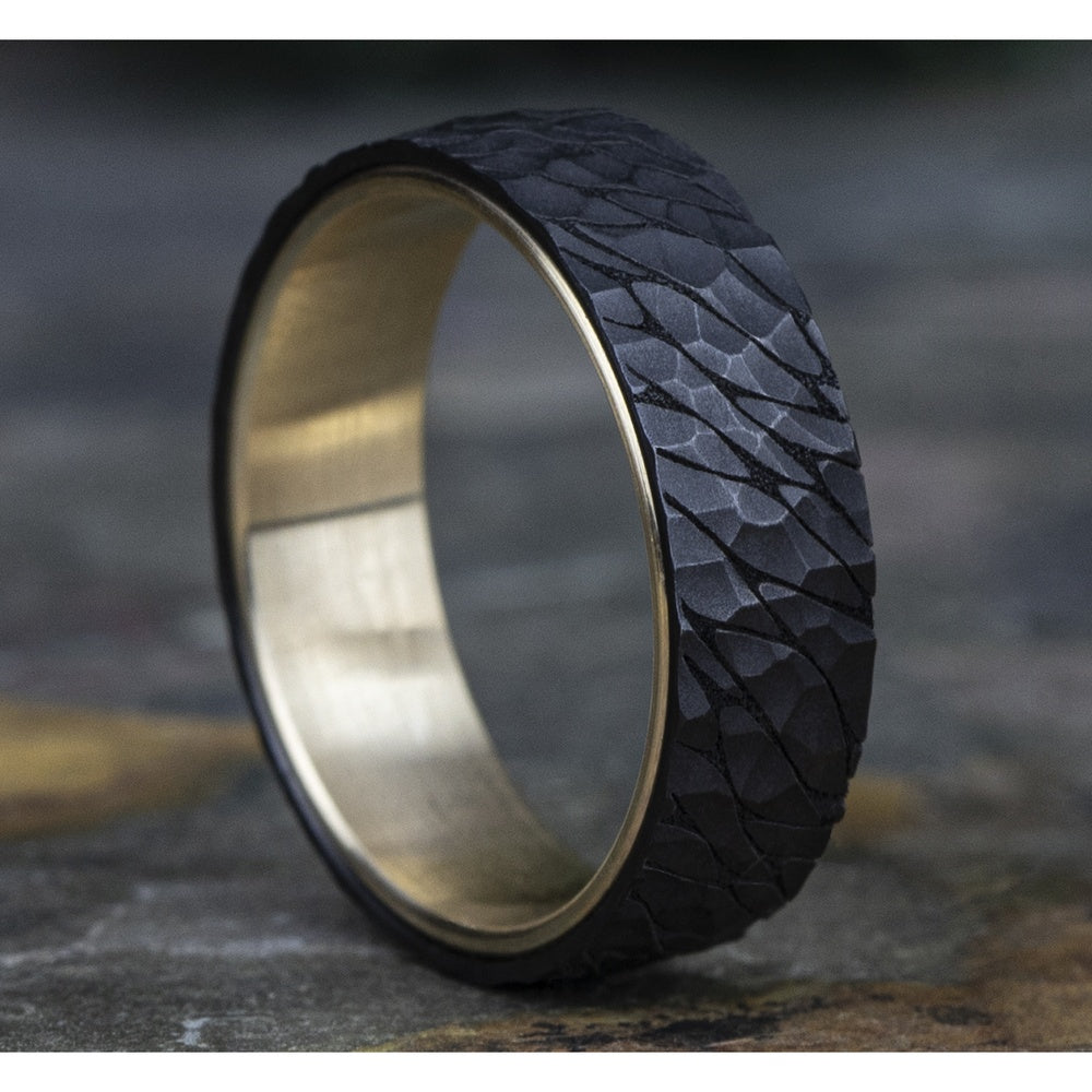 The Superior Men's Wedding Band in 14K Yellow Gold and Black Titanium - 6.5mm Width by Ammara Stone