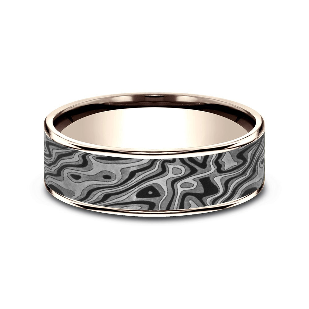 The Switch Men's Wedding Band in 14K Rose Gold and Grey Tantalum - 7.5mm Width by Ammara Stone