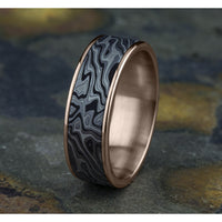 The Switch Men's Wedding Band in 14K Rose Gold and Grey Tantalum - 7.5mm Width by Ammara Stone