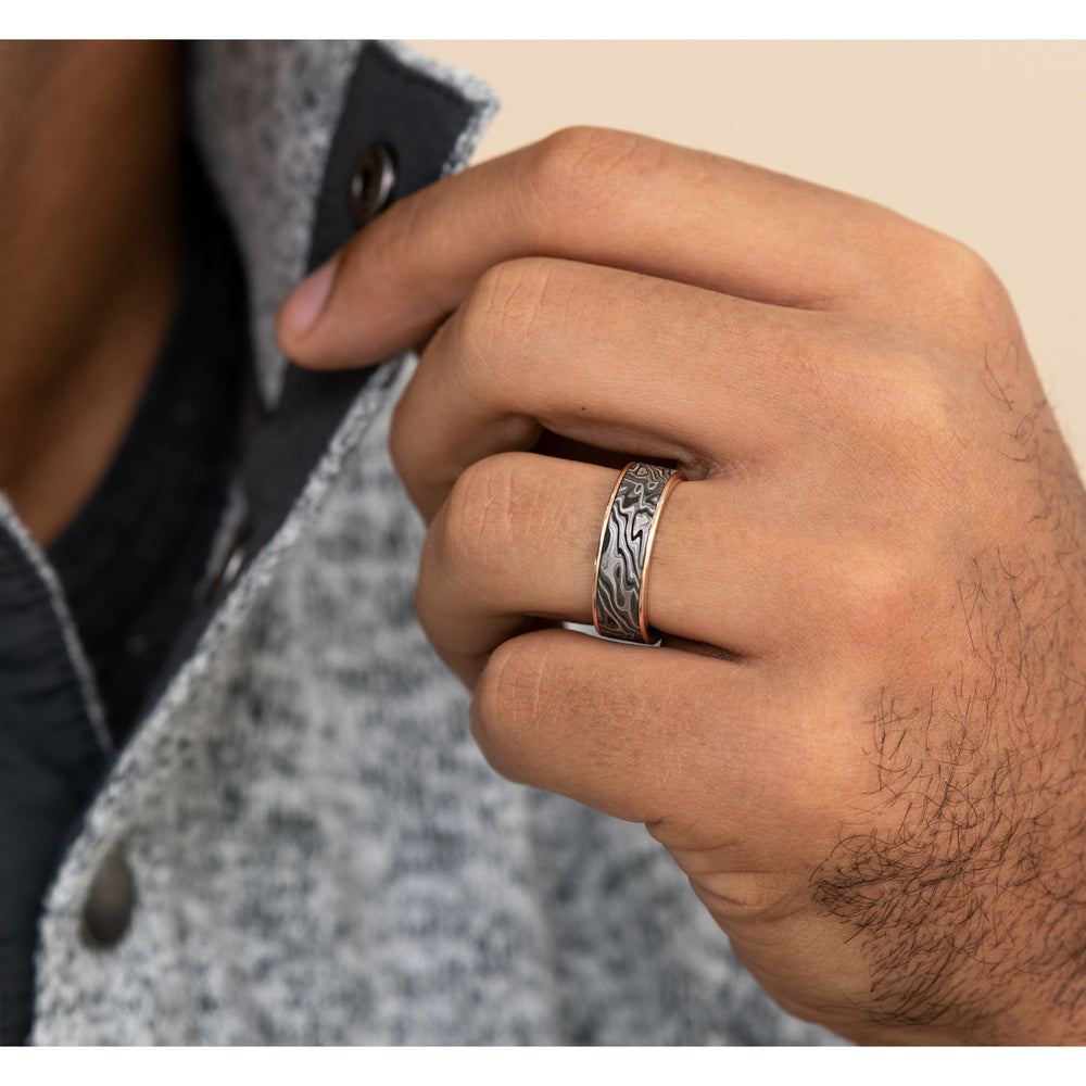 The Switch Men's Wedding Band in 14K Rose Gold and Grey Tantalum - 7.5mm Width by Ammara Stone