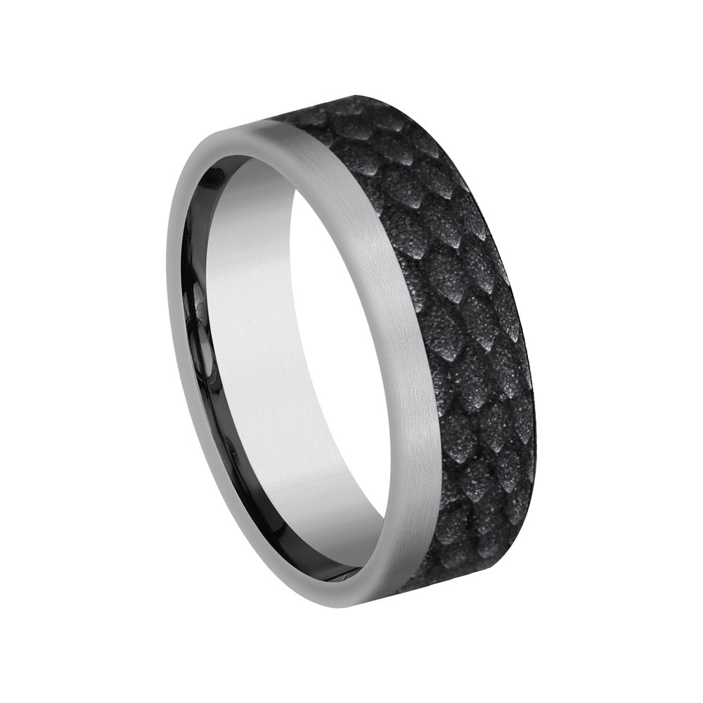 The Talon Men's Wedding Band in Grey Tantalum and Black Titanium - 7mm Width by Tantalum