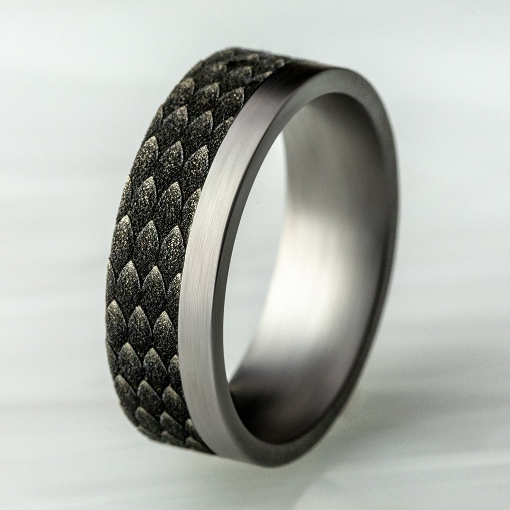 The Talon Men's Wedding Band in Grey Tantalum and Black Titanium - 7mm Width by Tantalum