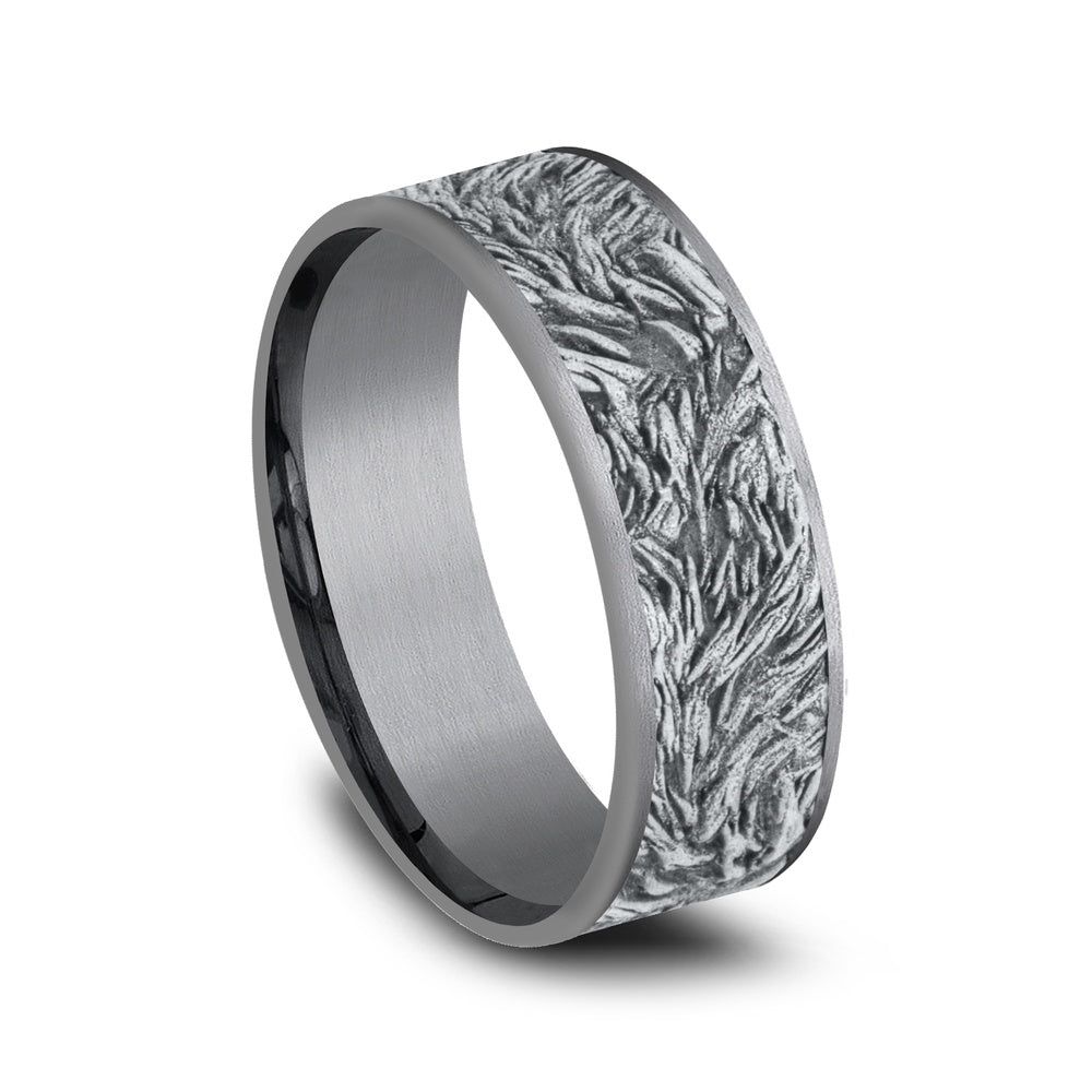 The Tamlin Men's Wedding Band in Grey Tantalum and 14K White - 7.5mm Width by Ammara Stone