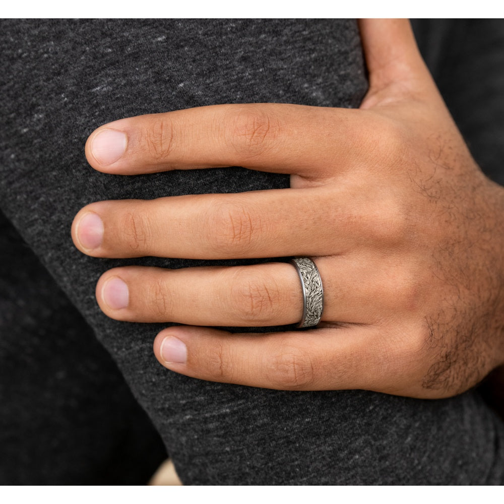The Tamlin Men's Wedding Band in Grey Tantalum and 14K White - 7.5mm Width by Ammara Stone