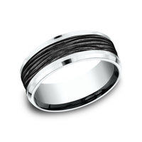 The Teak Men's Wedding Band in 14K White Gold and Black Titanium - 8mm Width by Ammara Stone