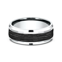 The Teak Men's Wedding Band in 14K White Gold and Black Titanium - 8mm Width by Ammara Stone