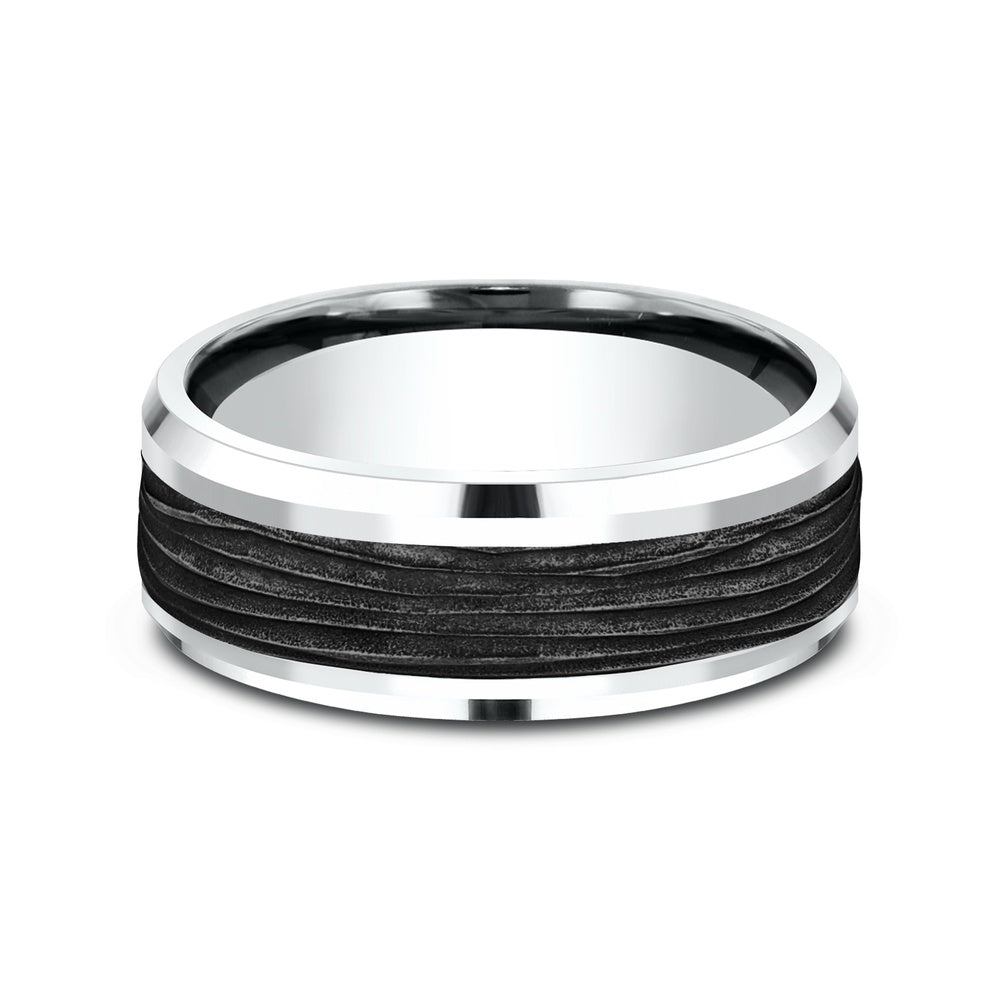 The Teak Men's Wedding Band in 14K White Gold and Black Titanium - 8mm Width by Ammara Stone
