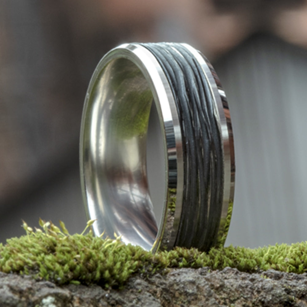 The Teak Men's Wedding Band in 14K White Gold and Black Titanium - 8mm Width by Ammara Stone