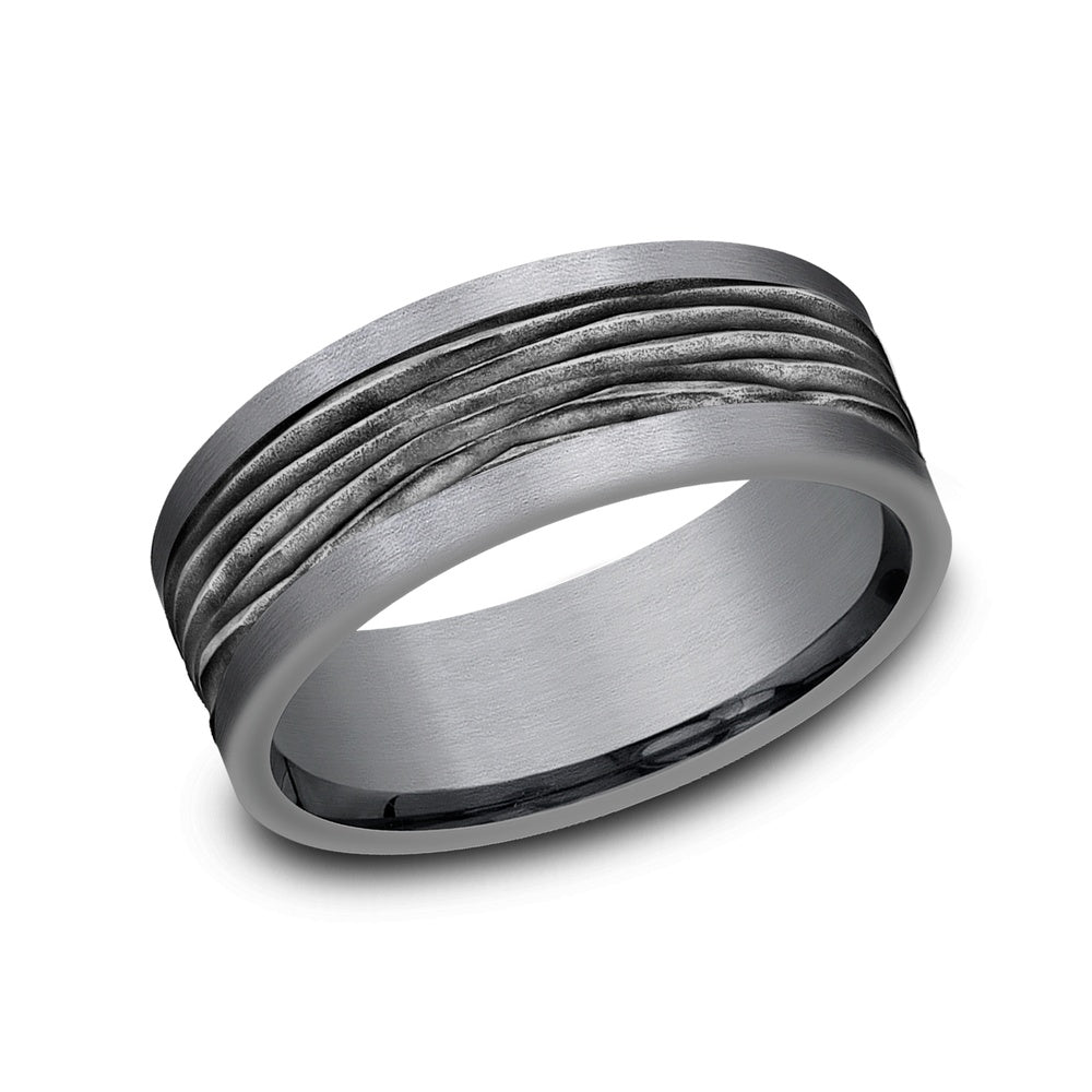 The Teak Men's Wedding Band in Grey Tantalum and Black Titanium - 8mm Width by Tantalum