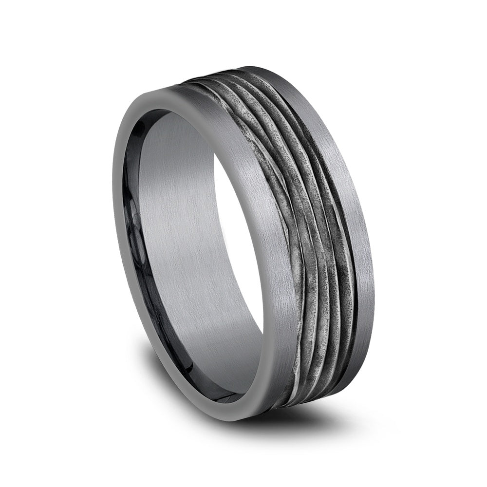 The Teak Men's Wedding Band in Grey Tantalum and Black Titanium - 8mm Width by Tantalum