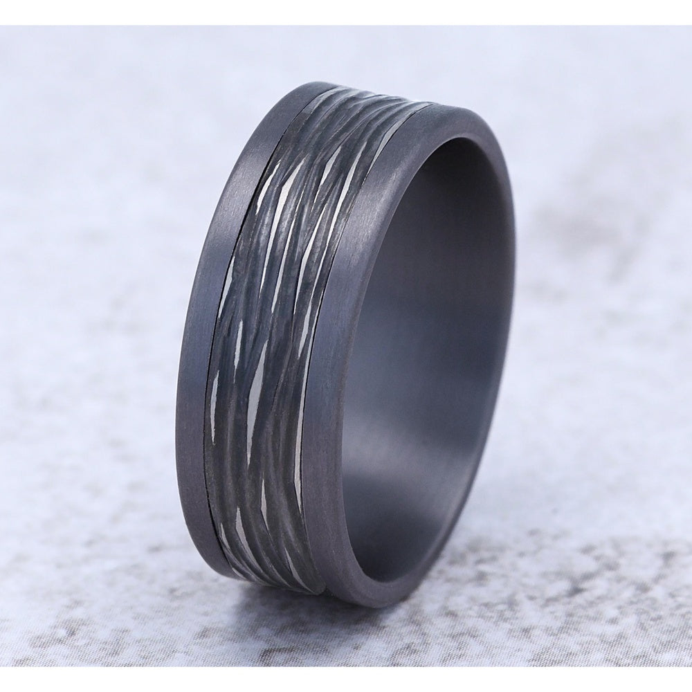 The Teak Men's Wedding Band in Grey Tantalum and Black Titanium - 8mm Width by Tantalum