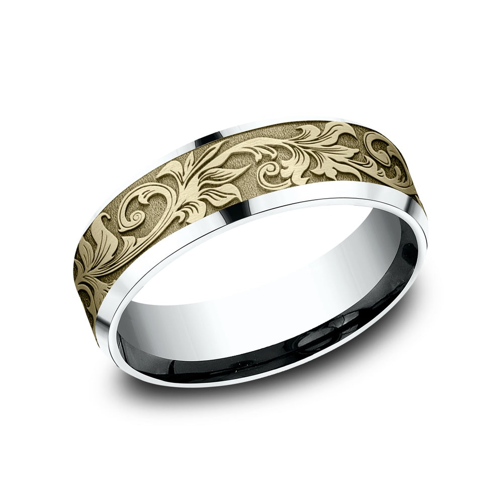 The Throne Men's Wedding Band in 14K White and Yellow Gold - 7mm Width by Benchmark