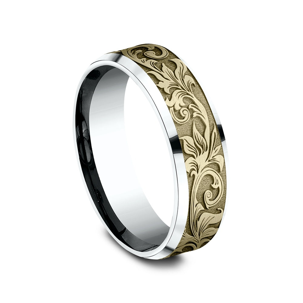 The Throne Men's Wedding Band in 14K White and Yellow Gold - 7mm Width by Benchmark