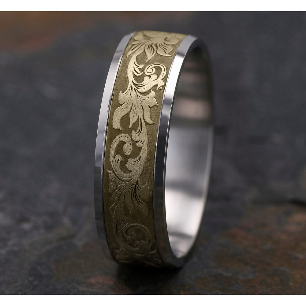 The Throne Men's Wedding Band in 14K White and Yellow Gold - 7mm Width by Benchmark