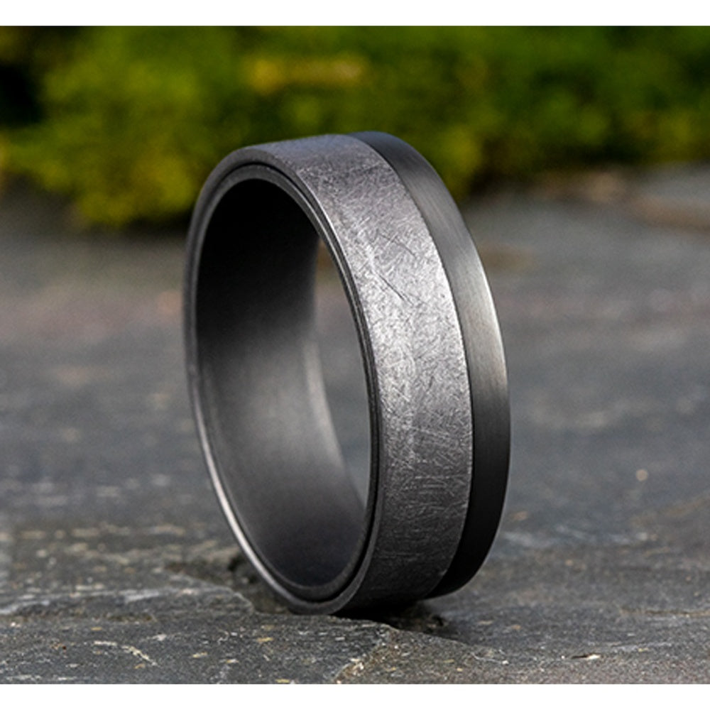 The Tide Men's Wedding Band in Grey and Tantalum - 7mm Width by Tantalum