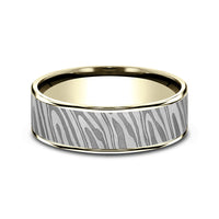 The Tiger Stripe Men's Wedding Band in 14K Yellow Gold and Grey Tantalum - 7.5mm Width by Ammara Stone