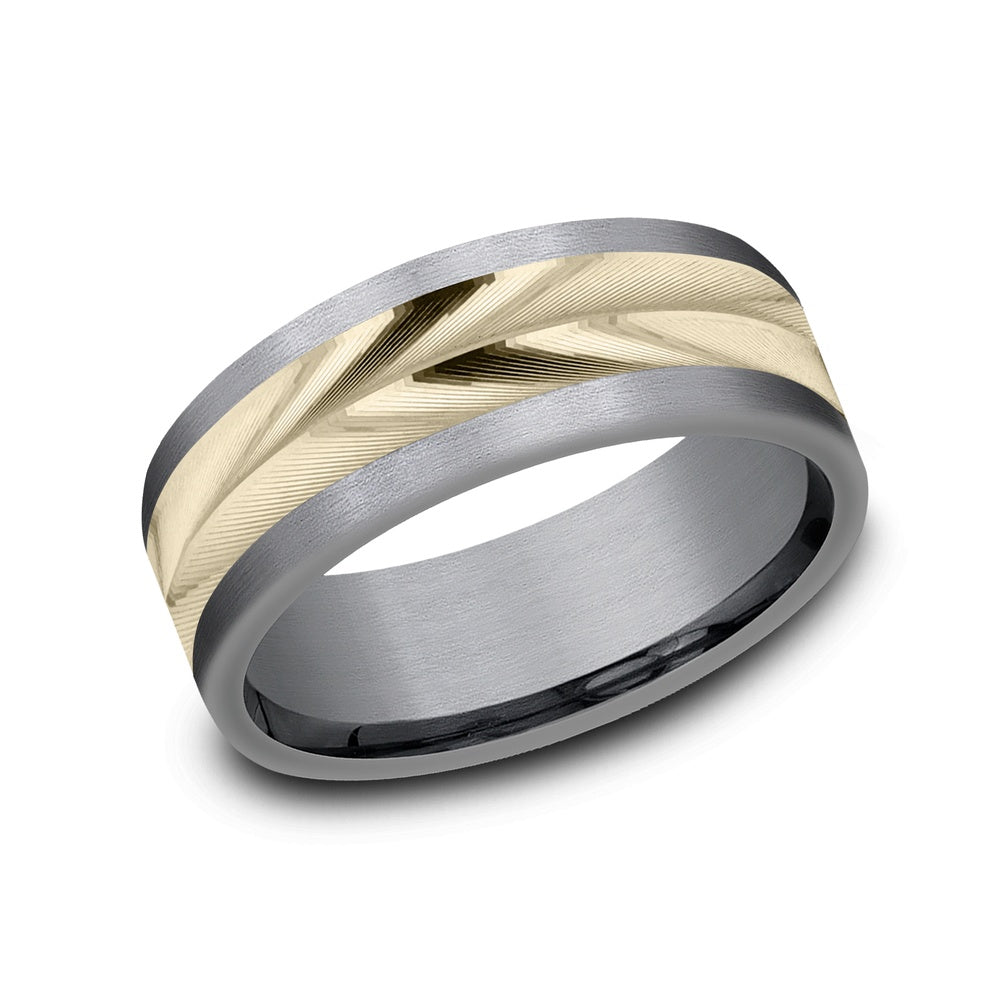 The Timeless Men's Wedding Band in Grey Tantalum and 14K Yellow Gold - 8mm Width by Ammara Stone