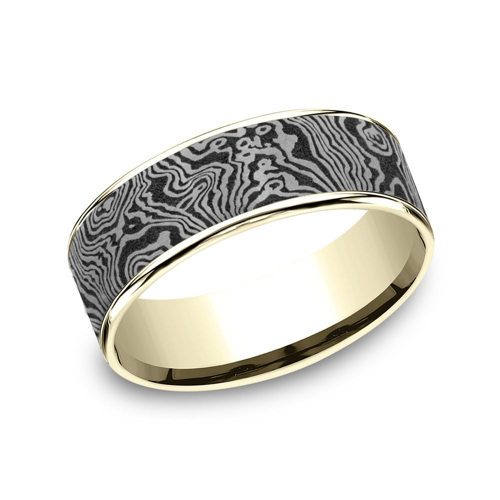 The Torsion Men's Wedding Band in 14K Yellow Gold and Grey Tantalum - 7.5mm Width by Ammara Stone
