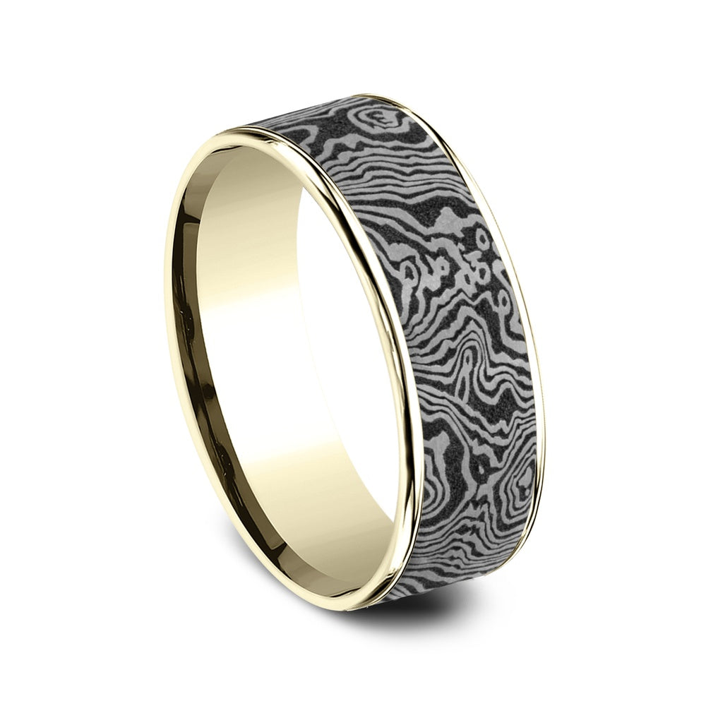 The Torsion Men's Wedding Band in 14K Yellow Gold and Grey Tantalum - 7.5mm Width by Ammara Stone