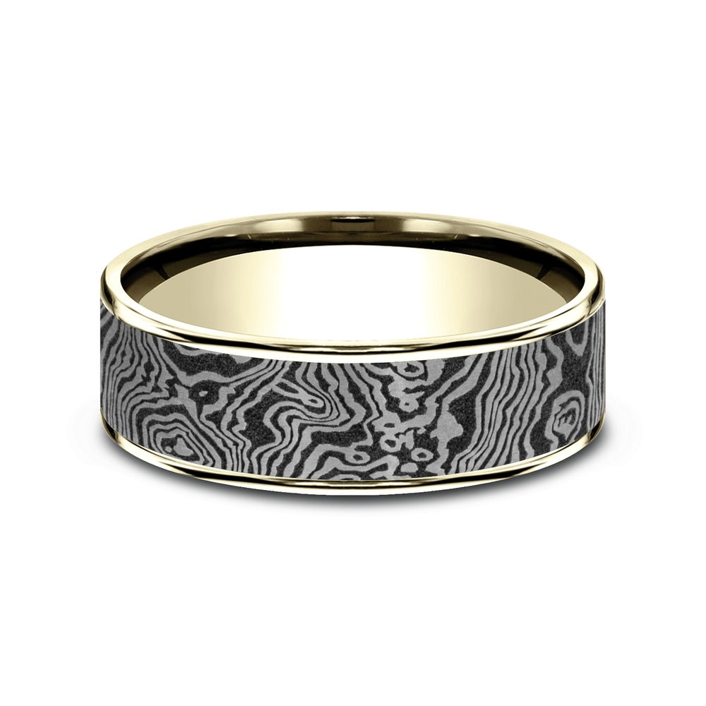 The Torsion Men's Wedding Band in 14K Yellow Gold and Grey Tantalum - 7.5mm Width by Ammara Stone