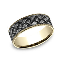 The Trellis Men's Wedding Band in 14K Yellow Gold and Grey Tantalum - 7.5mm Width by Ammara Stone