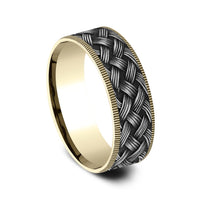 The Trellis Men's Wedding Band in 14K Yellow Gold and Grey Tantalum - 7.5mm Width by Ammara Stone