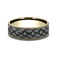 The Trellis Men's Wedding Band in 14K Yellow Gold and Grey Tantalum - 7.5mm Width by Ammara Stone