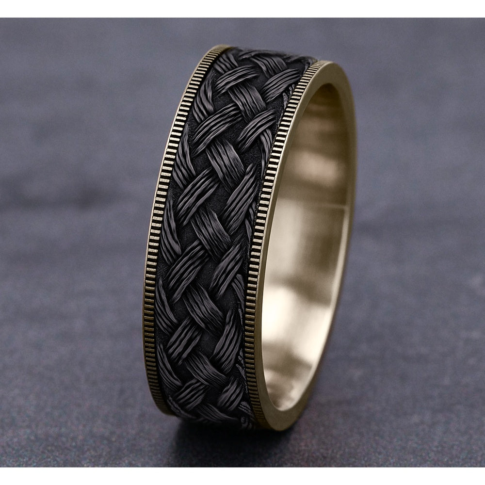 The Trellis Men's Wedding Band in 14K Yellow Gold and Grey Tantalum - 7.5mm Width by Ammara Stone