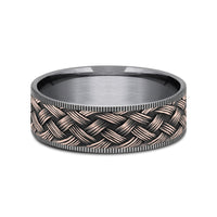 The Trellis Men's Wedding Band in Grey Tantalum and 14K Rose Gold - 7.5mm Width by Ammara Stone